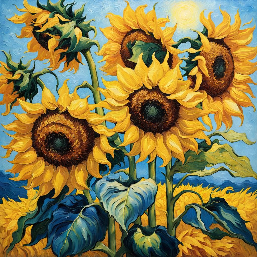 Eternal Radiance: Sunflowers in Impasto Style