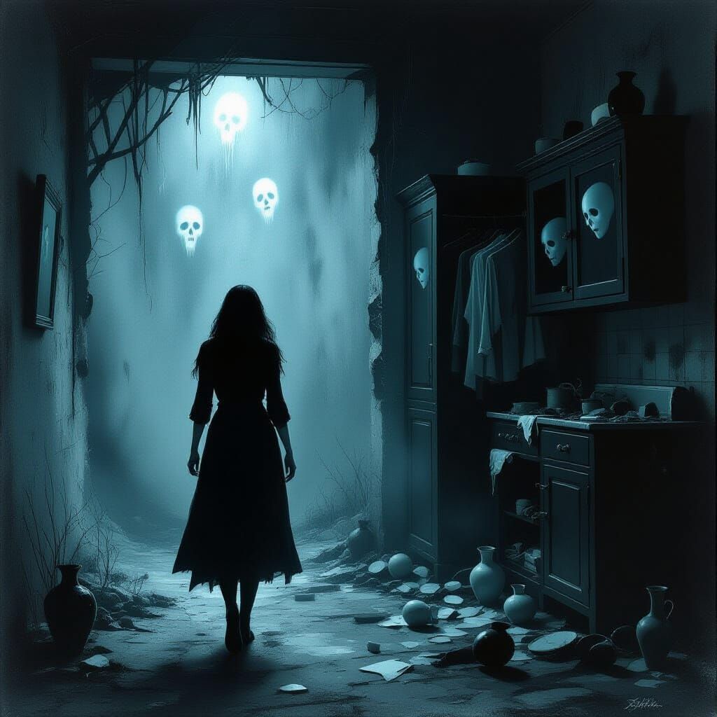 Woman Walks Towards Light Through Despair