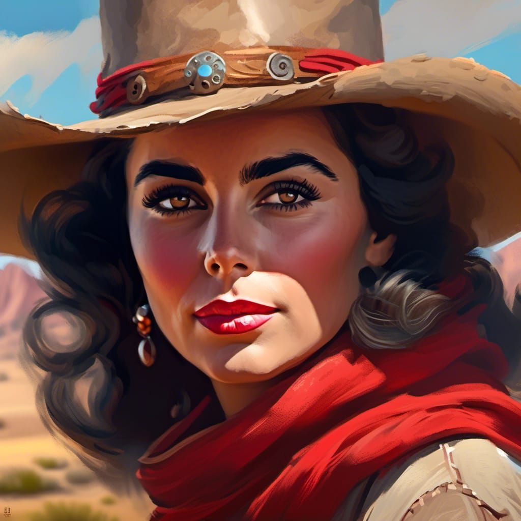 Elizabeth Taylor Portrait in Hyperreal Cowboy Style
