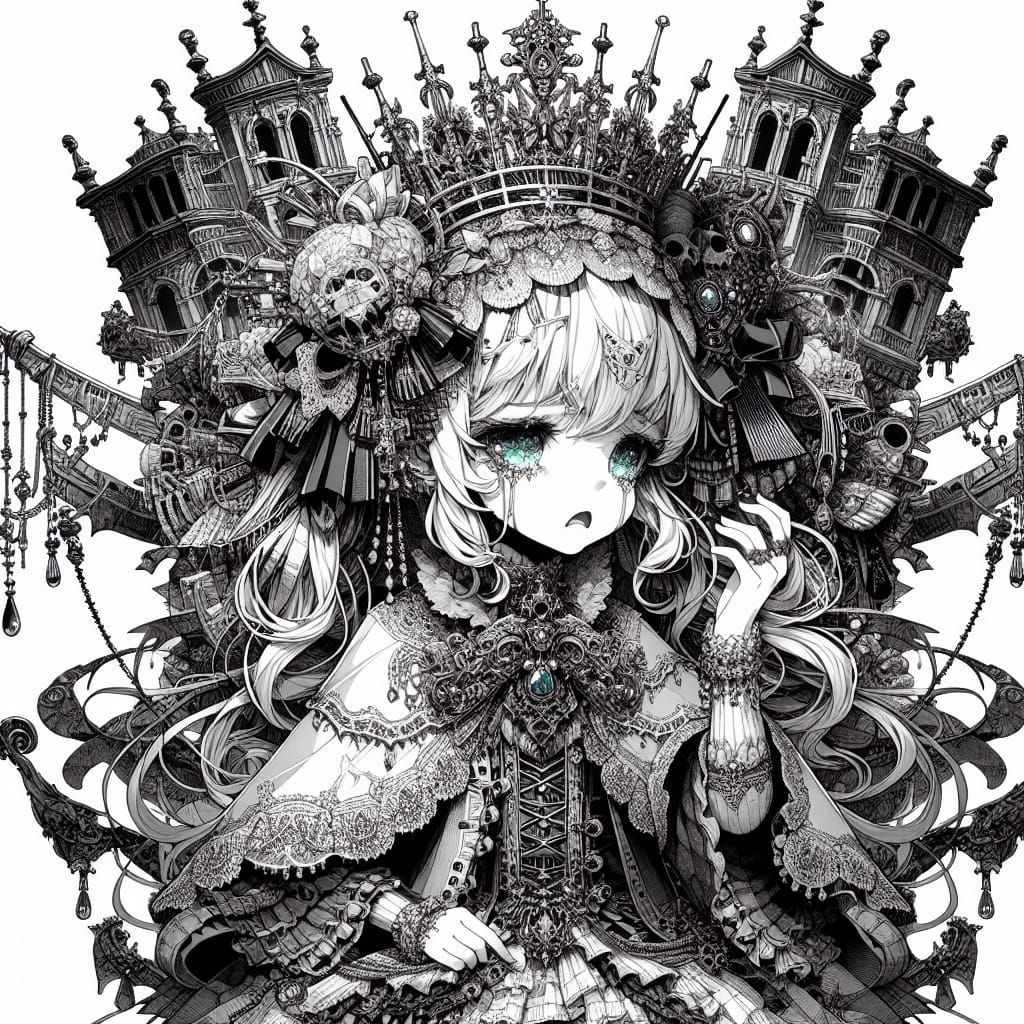 Ethereal Gothic Lolita Anime Girl in Dark Academia