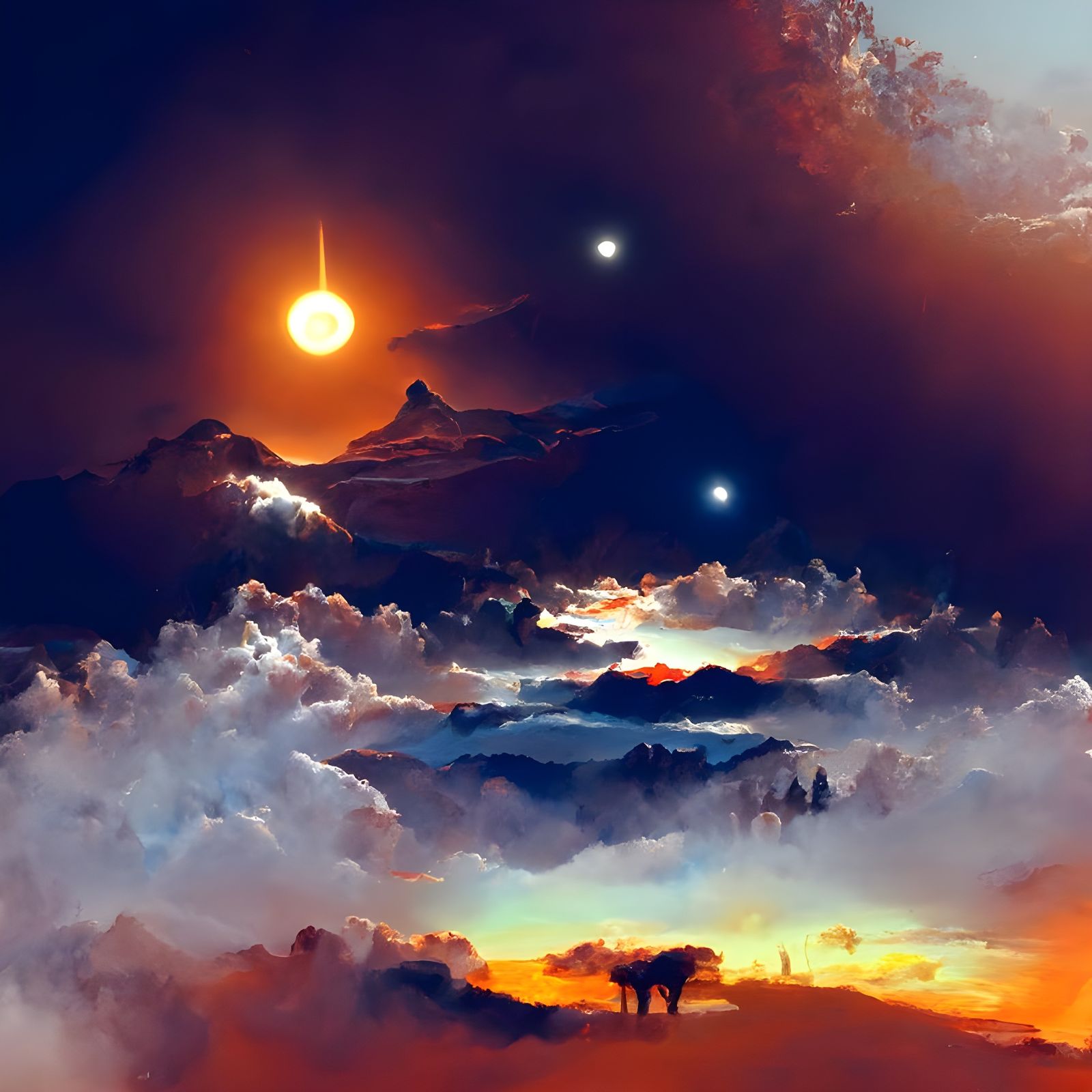 Vibrant Sunset and Starry Night Horizon