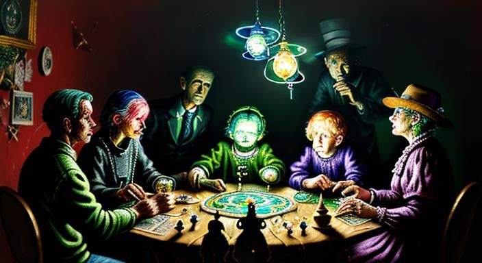 Sinister Ouija Board Séance in Expressionist Style