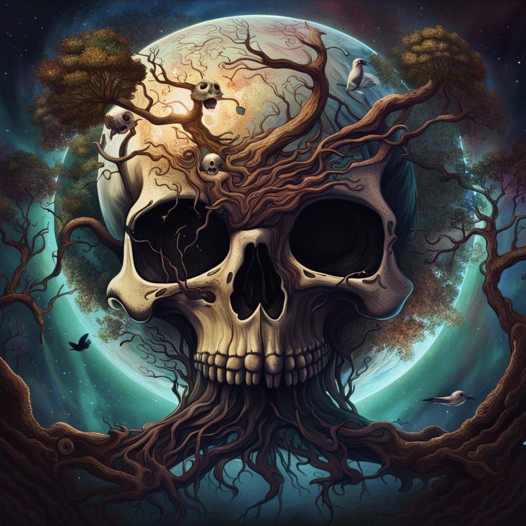 Skull Planet Tree of Life in Da Vinci Style