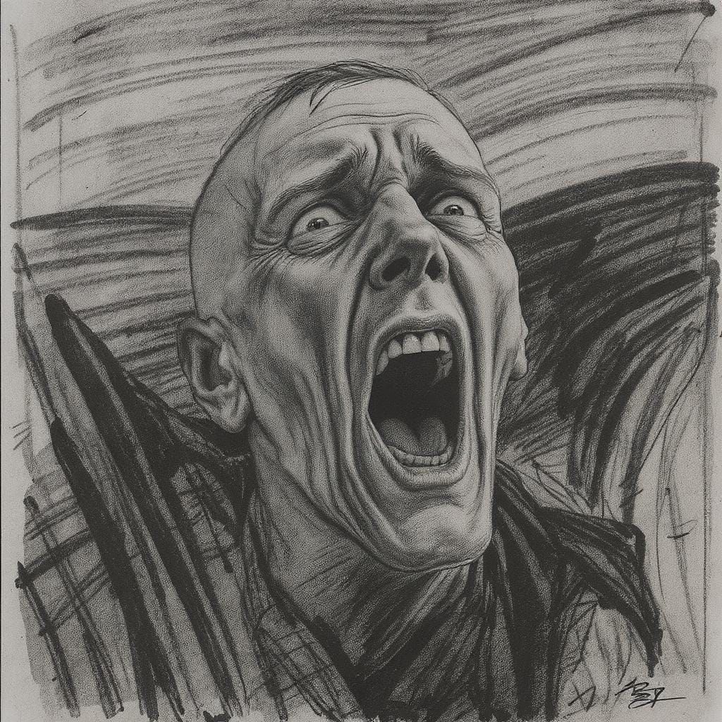 Charcoal Drawing of Screaming Man
