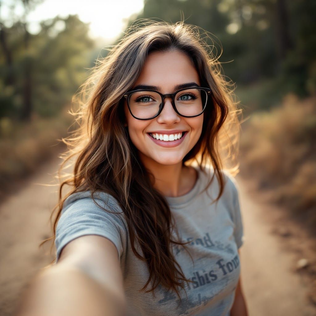 Smiling Woman Taking Selfie on Dirt Trail