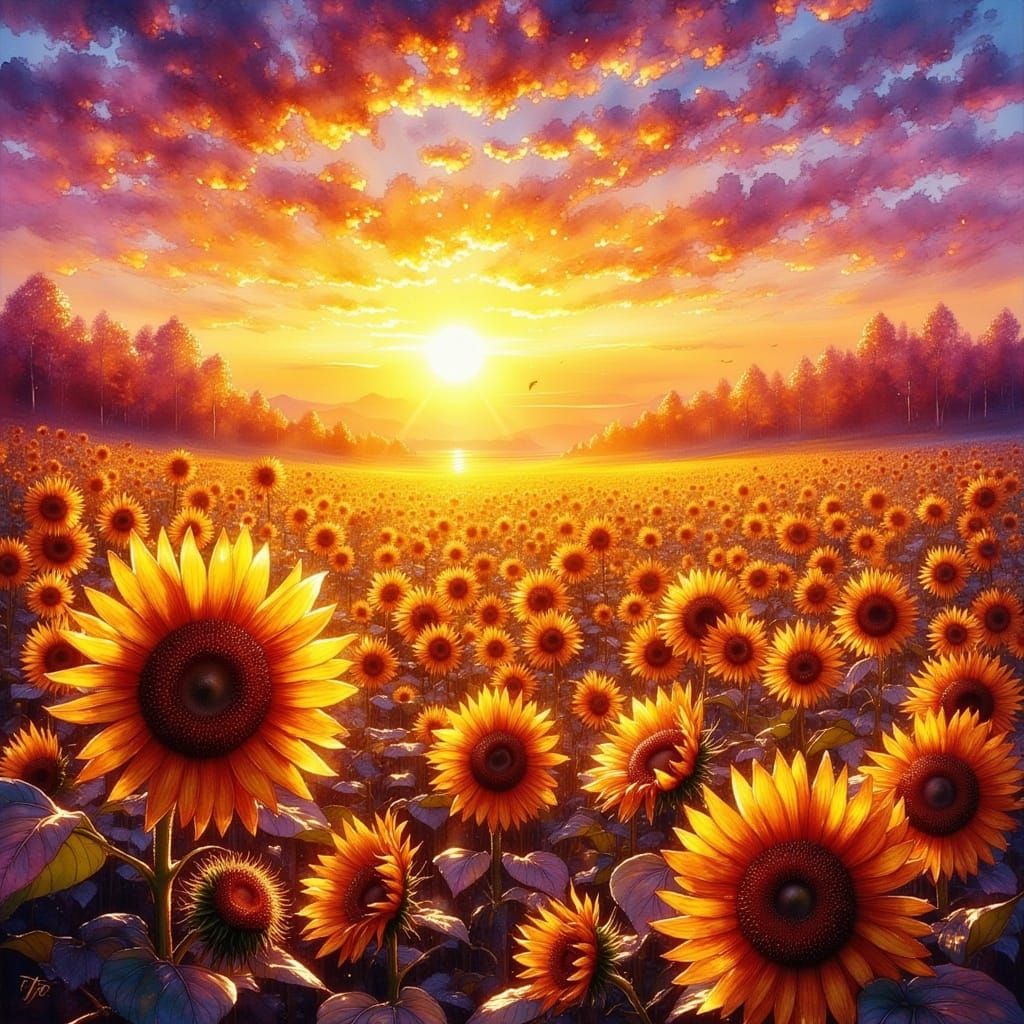 Sunflowers in Whimsical Golden Hour