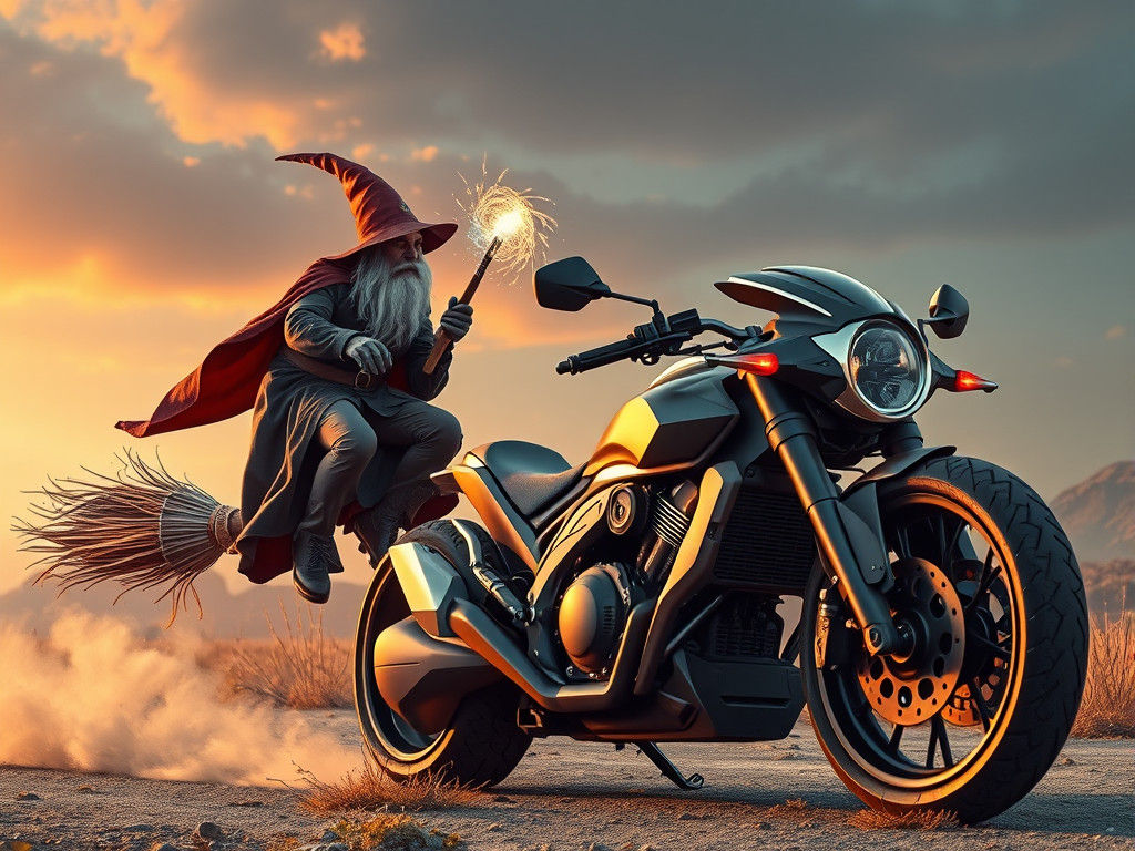 Wizard and Sci-Fi Motorcycle Contemplate Technology