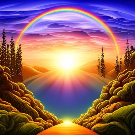 Aesthetic Sun Catcher at Sunset with Rainbow Sky