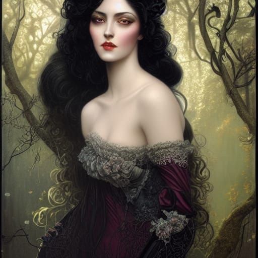 Victorian Gothic Woman in Rose Garden