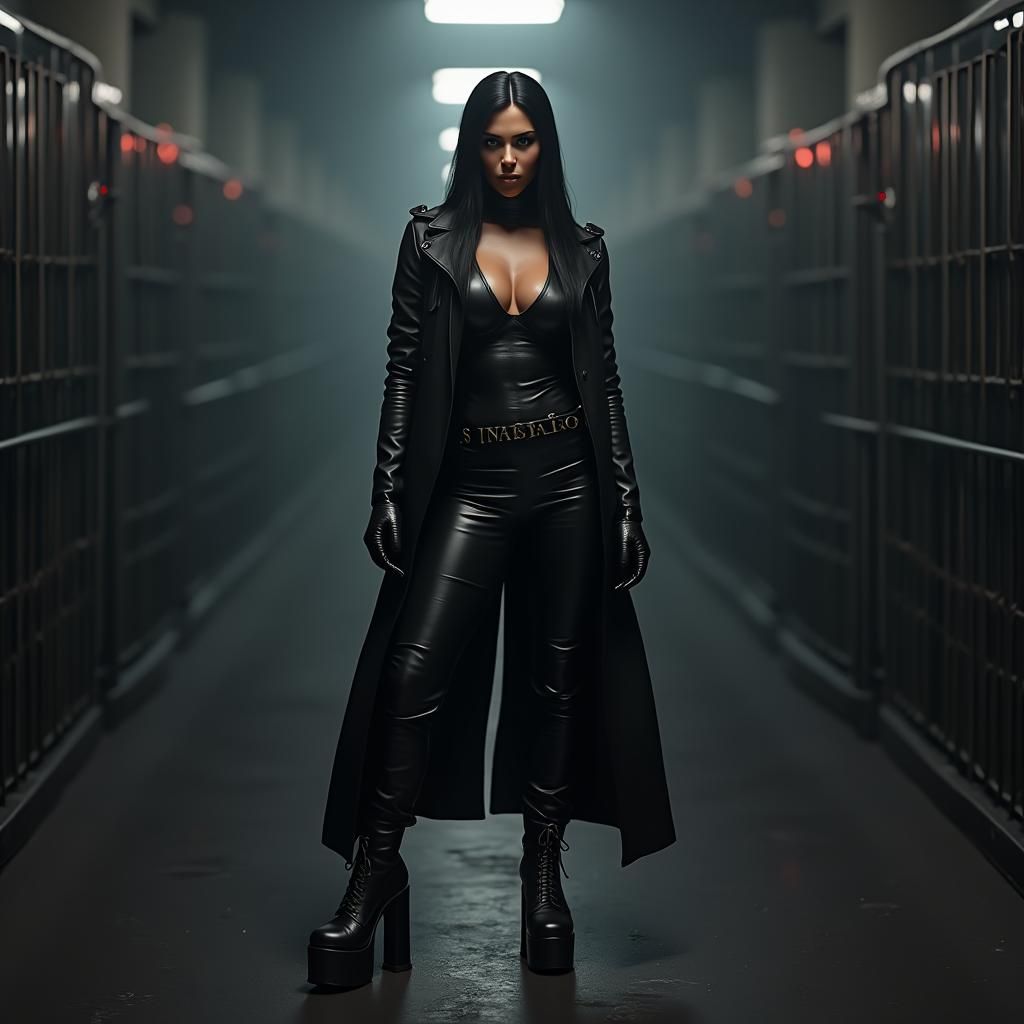 Kim Kardashian as Prison Guard in Black Leather