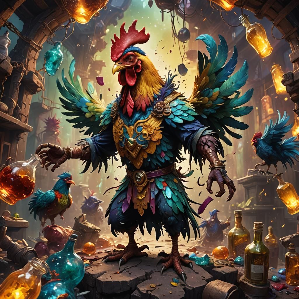 Fantastical Chicken Man in Otherworldly Alcohol Ink Art