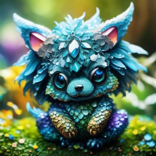 Glass World Scene with a Chibi Fluffy Dog