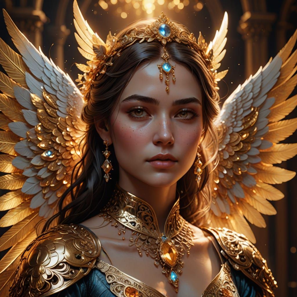 Regal Baroque Goddess with Golden Wings