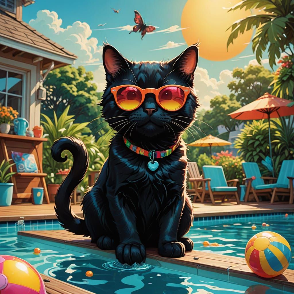 Sleek Black Cat Toasts Summer in Style