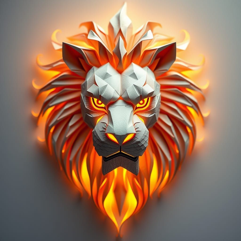 Origami Lion in Dreamy Washi Paper Style