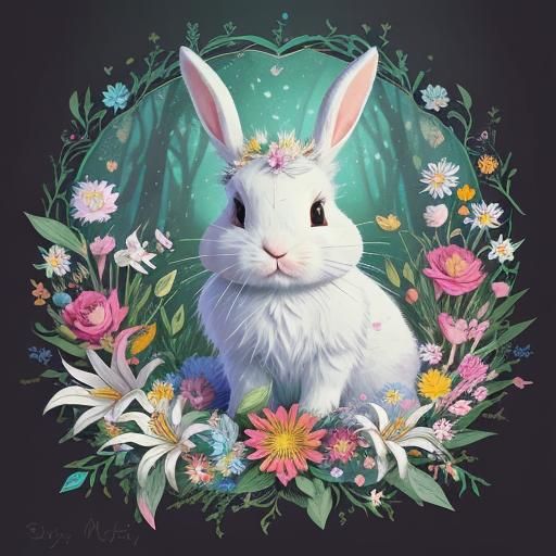 Enchanted Bunny in Floral Wonderland