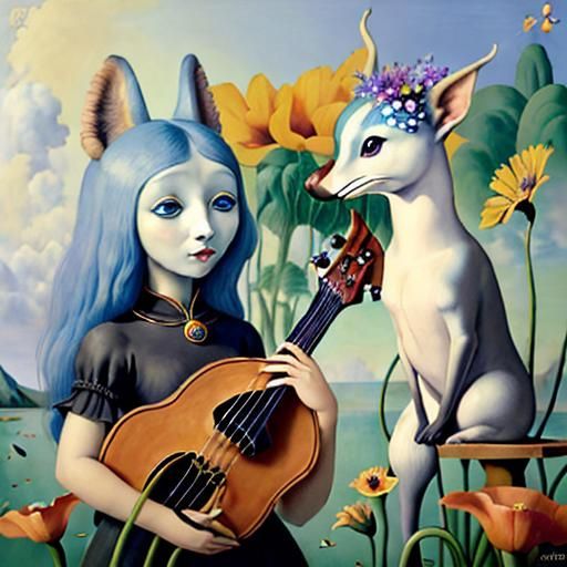 Dreamlike Utopia with Anthropomorphic Flowers, Surrealist St...