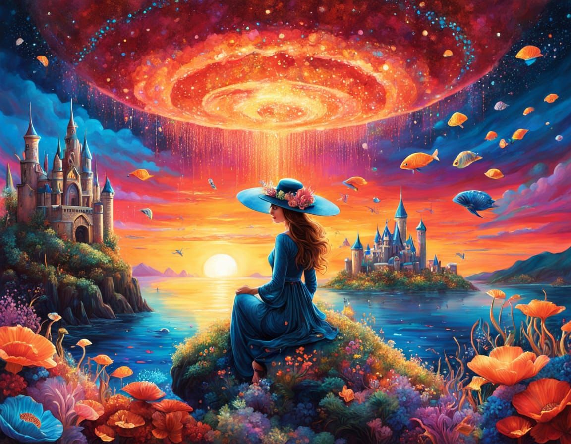 Ethereal Coral Reef with Fairytale Cityscape