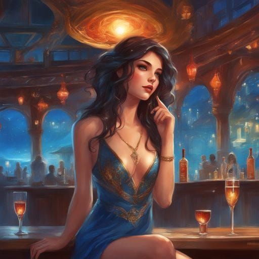 Dreamy Beauty in Bar: Fantasy Art Portrait