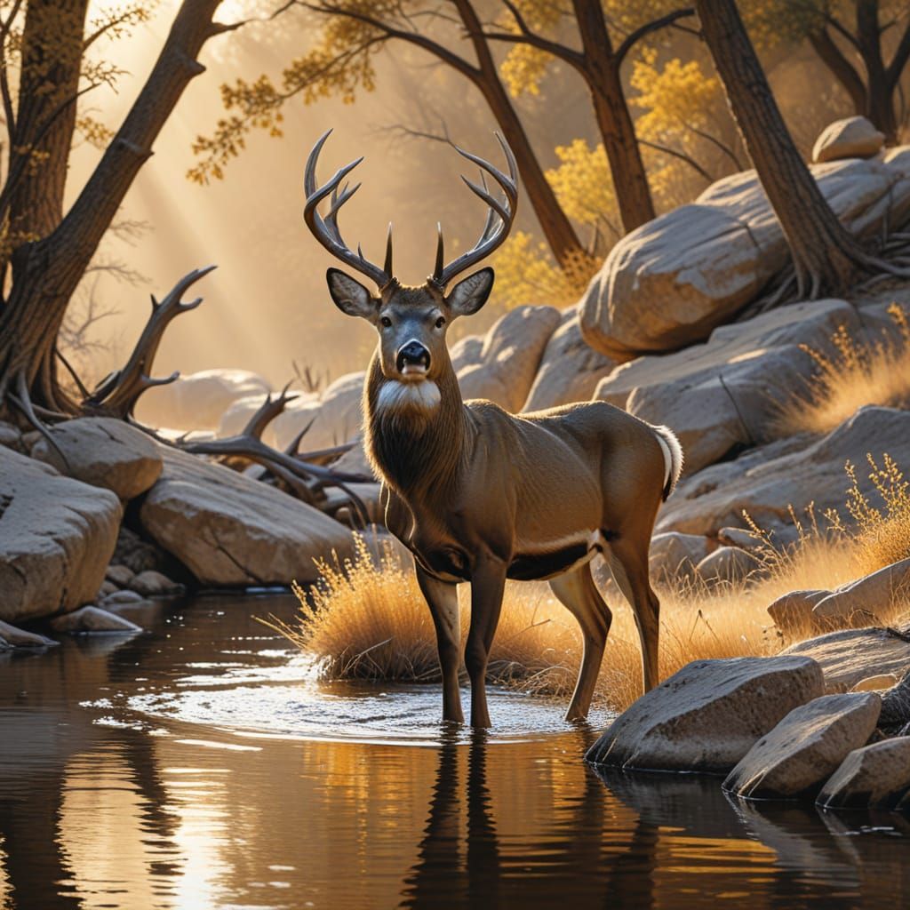 Texas Hill Country Wildlife Oil Painting