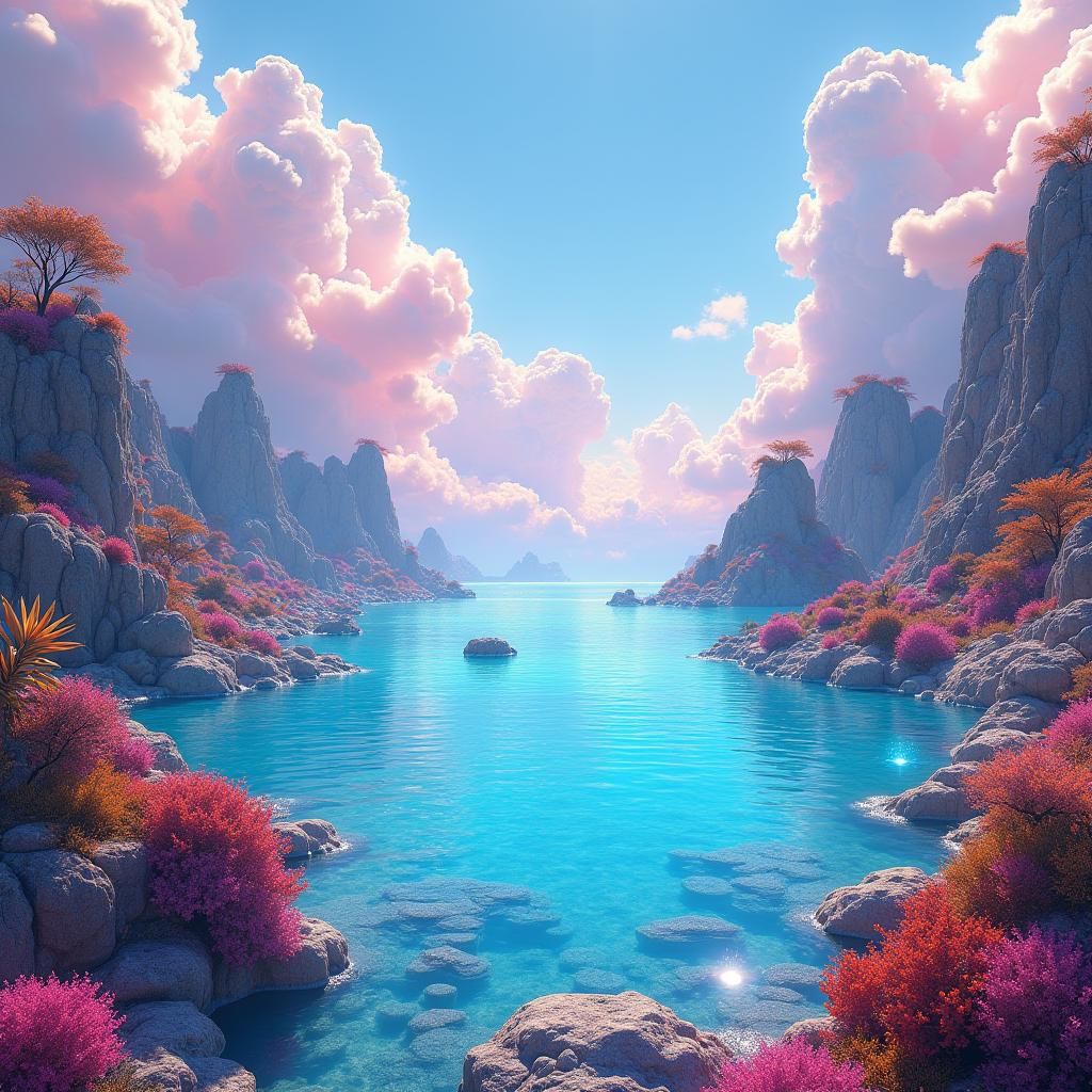 Iridescent Lagoon: Mystical Aquatic Landscape in 8k