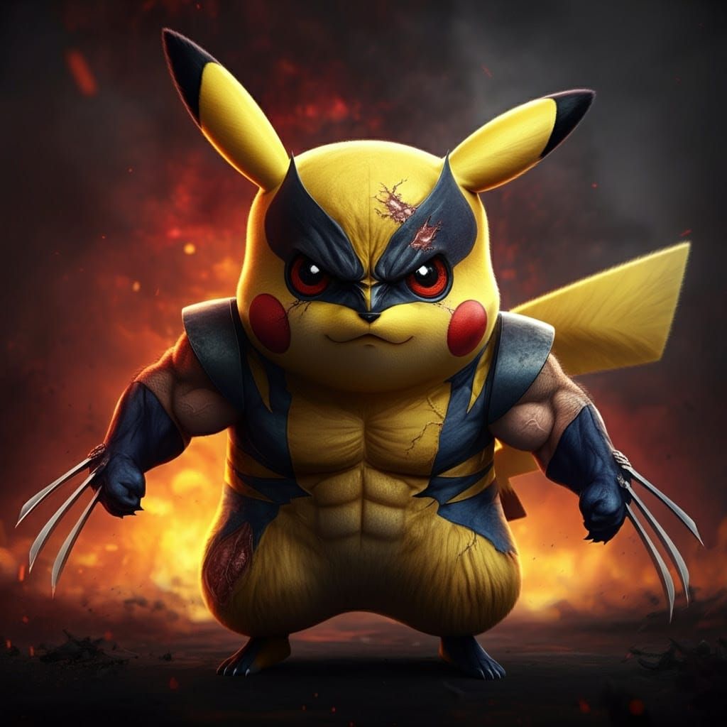 Muscular Pikachu-Wolverine Hybrid in Anime Style