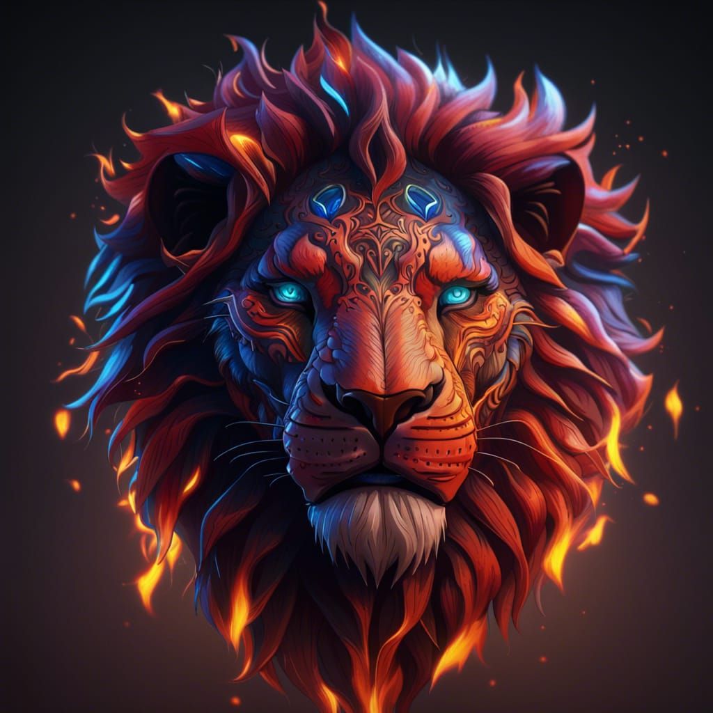 Fiery Lion Portrait Tattoo Sketch in Sci-Fi Style