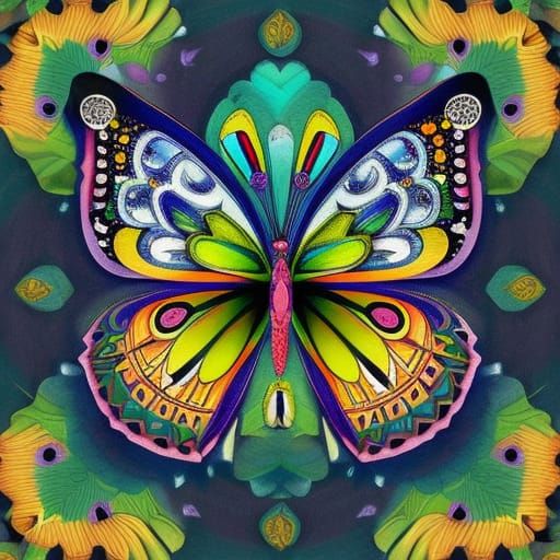 Colorful Chibi Butterfly Illustration in Mixed Media Style
