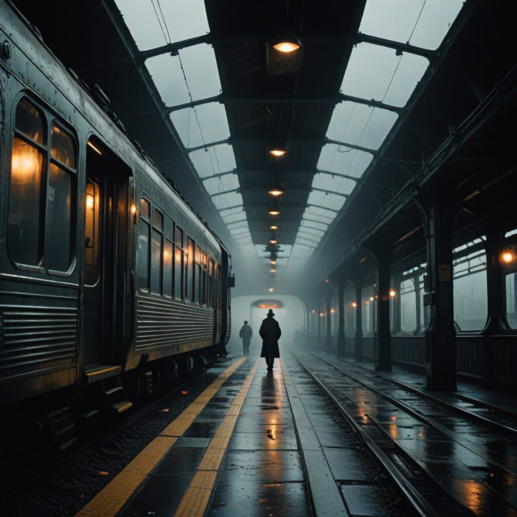 Infinite Retro Futuristic Train Platform in Fog
