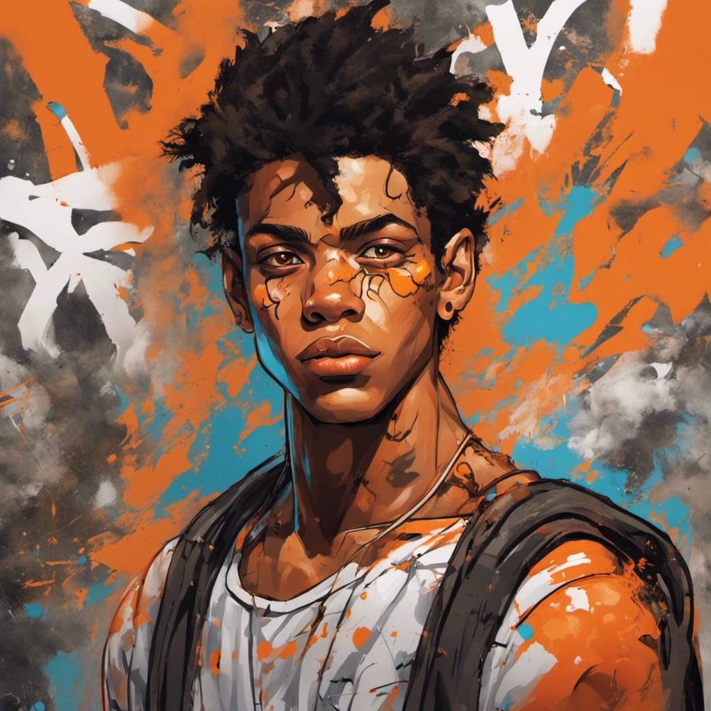 Teenage Graffiti Portrait with Glowing Orange Eyes