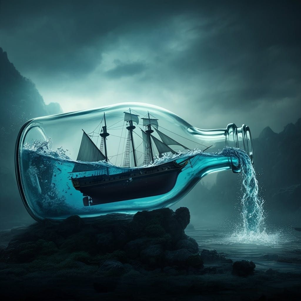 Surreal Shipwreck in a Bottle: A Hyperrealistic Masterpiece