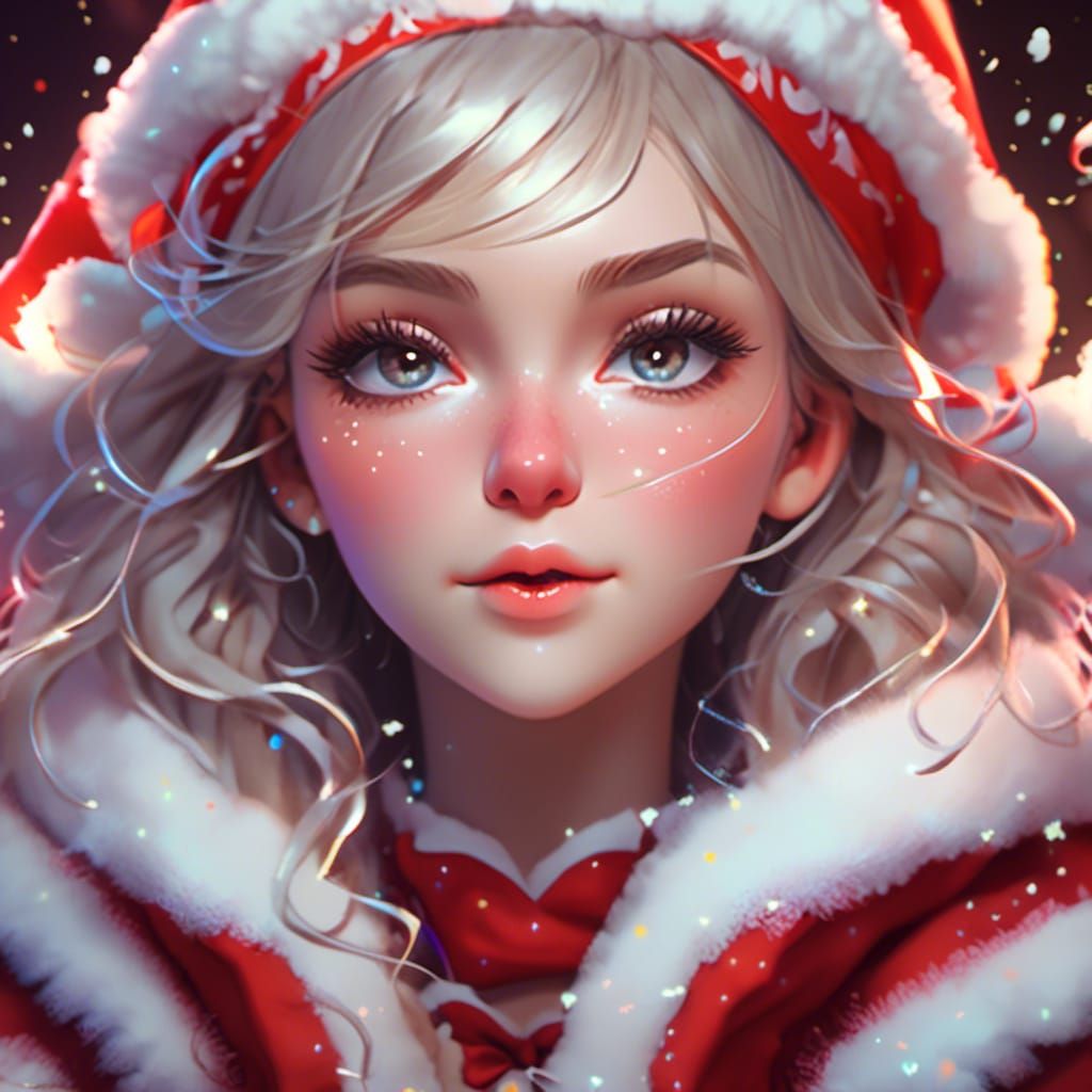 Girl as Santa Claus Portrait in Unreal Engine Style