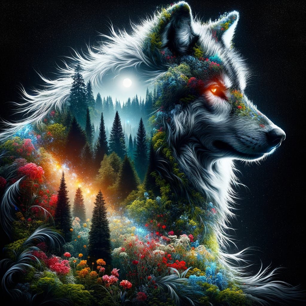 Majestic Wolf: Double Exposure Digital Art