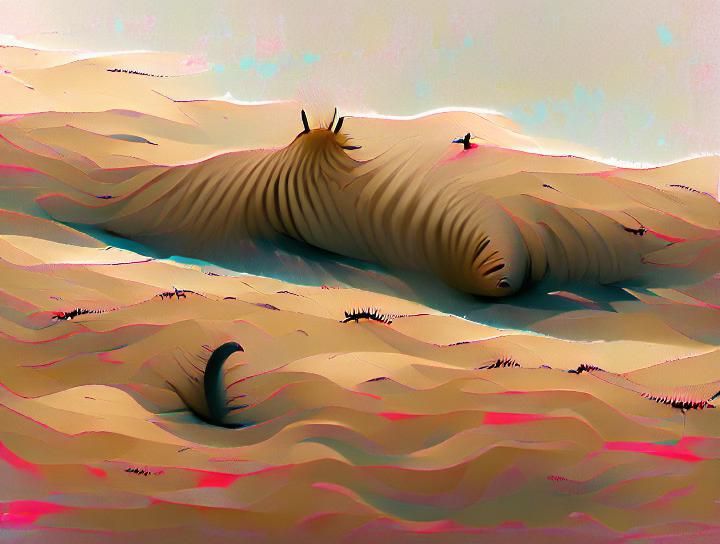 Giant Sandworm Emerges on Dune Planet