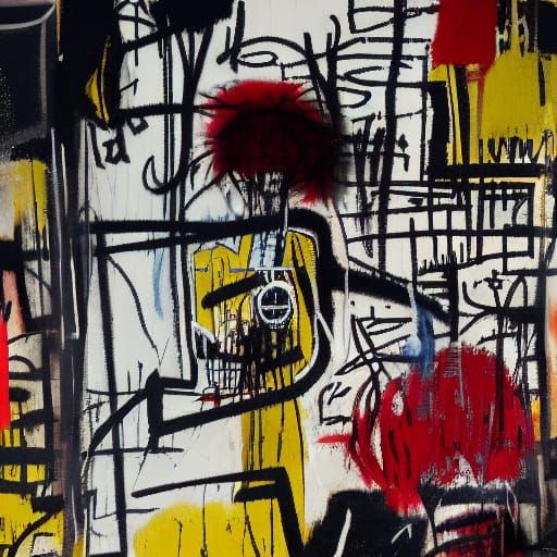 Boy and Dog in Urban Landscape, Neo-Primitivist Style