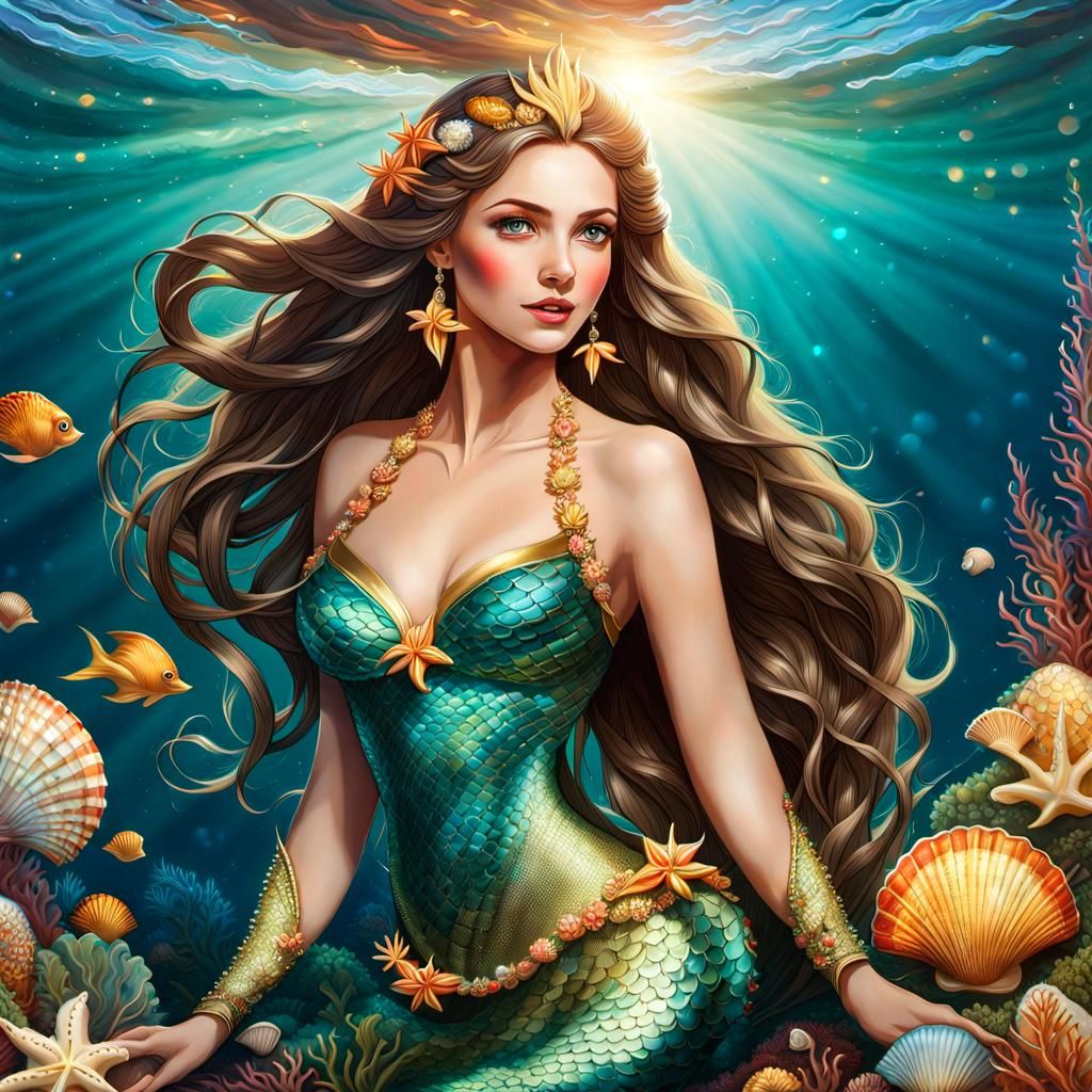 Enchanting Mermaid Portrait in Neo-Impressionist Style