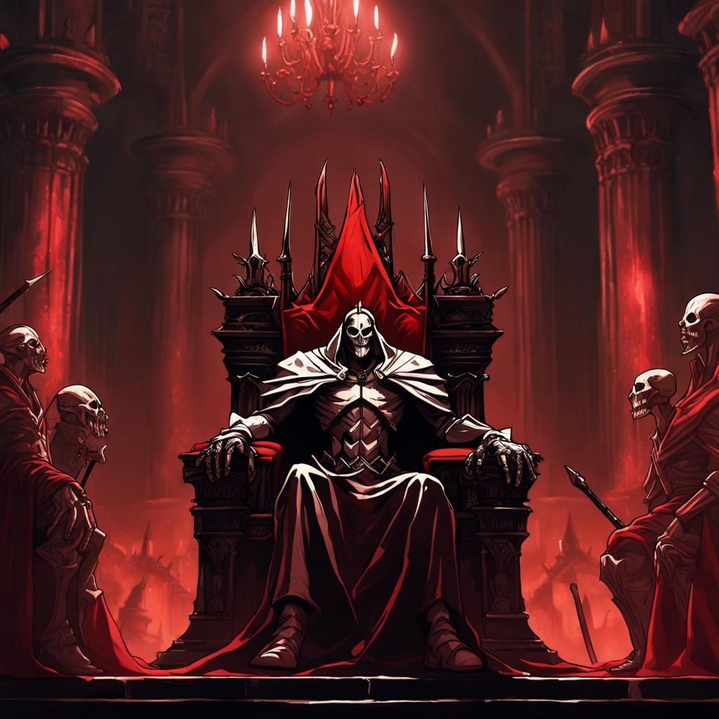 Overlord on Throne with Minions, Dark Fantasy Art