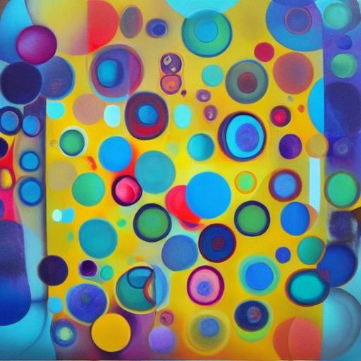 Abstract Oil Painting with Squared Circles in Surreal Style