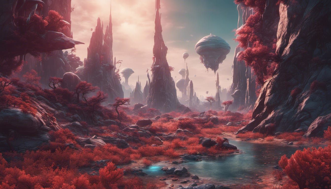 Vibrant Alien Landscape Matte Painting in Unreal Engine