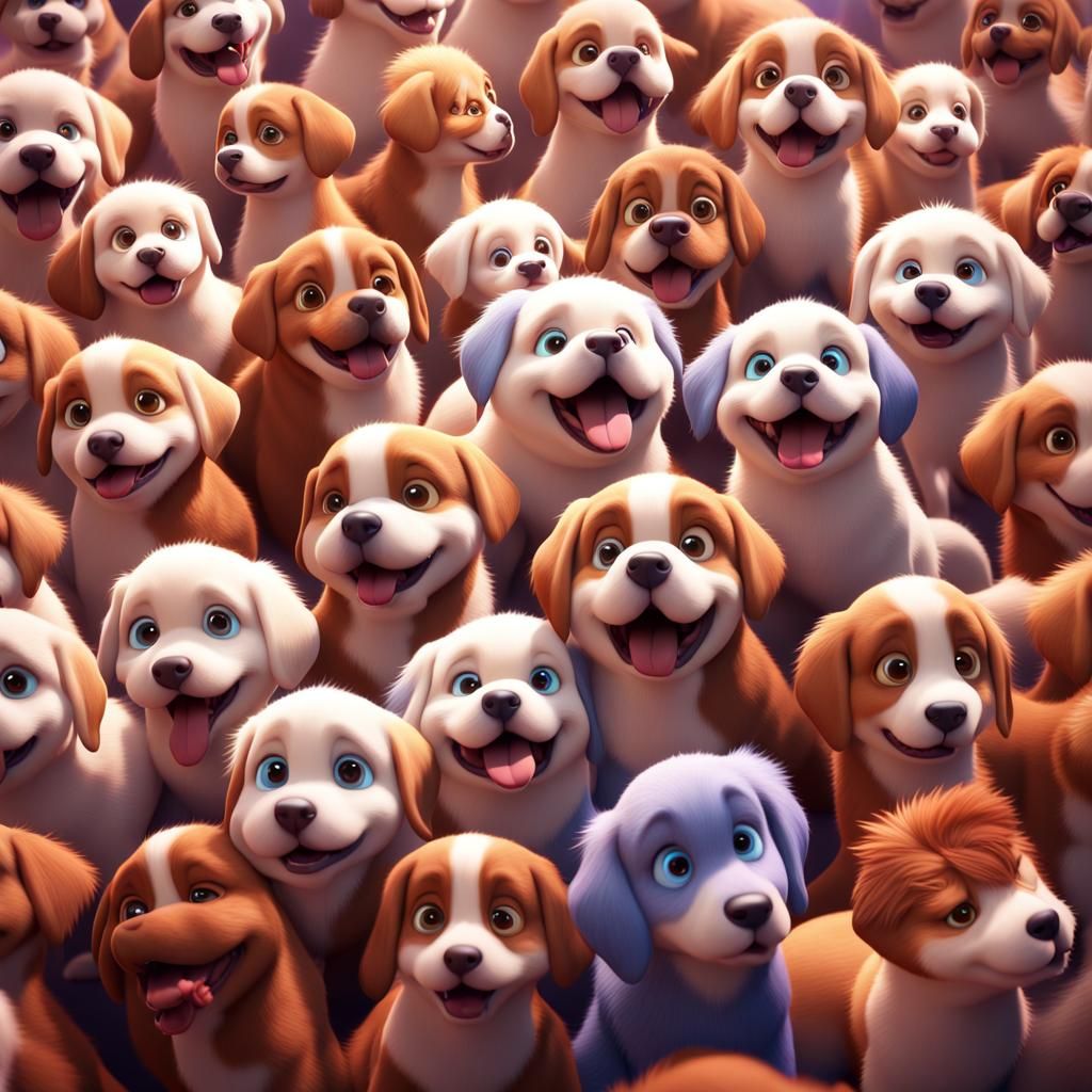 Millions of Puppies Gathering: Pixar-Style 3D Render