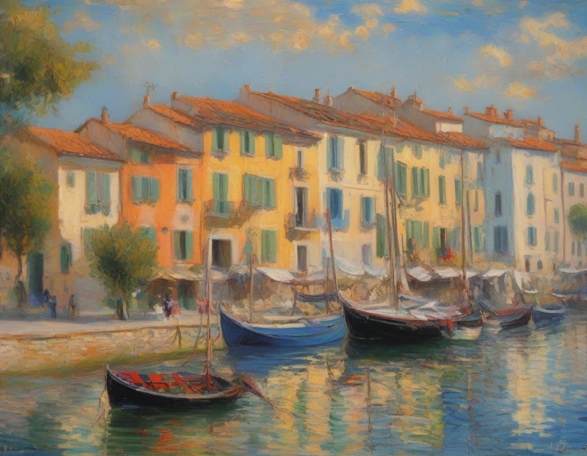 South Italian Harbor in Vibrant Neo-Impressionist Style