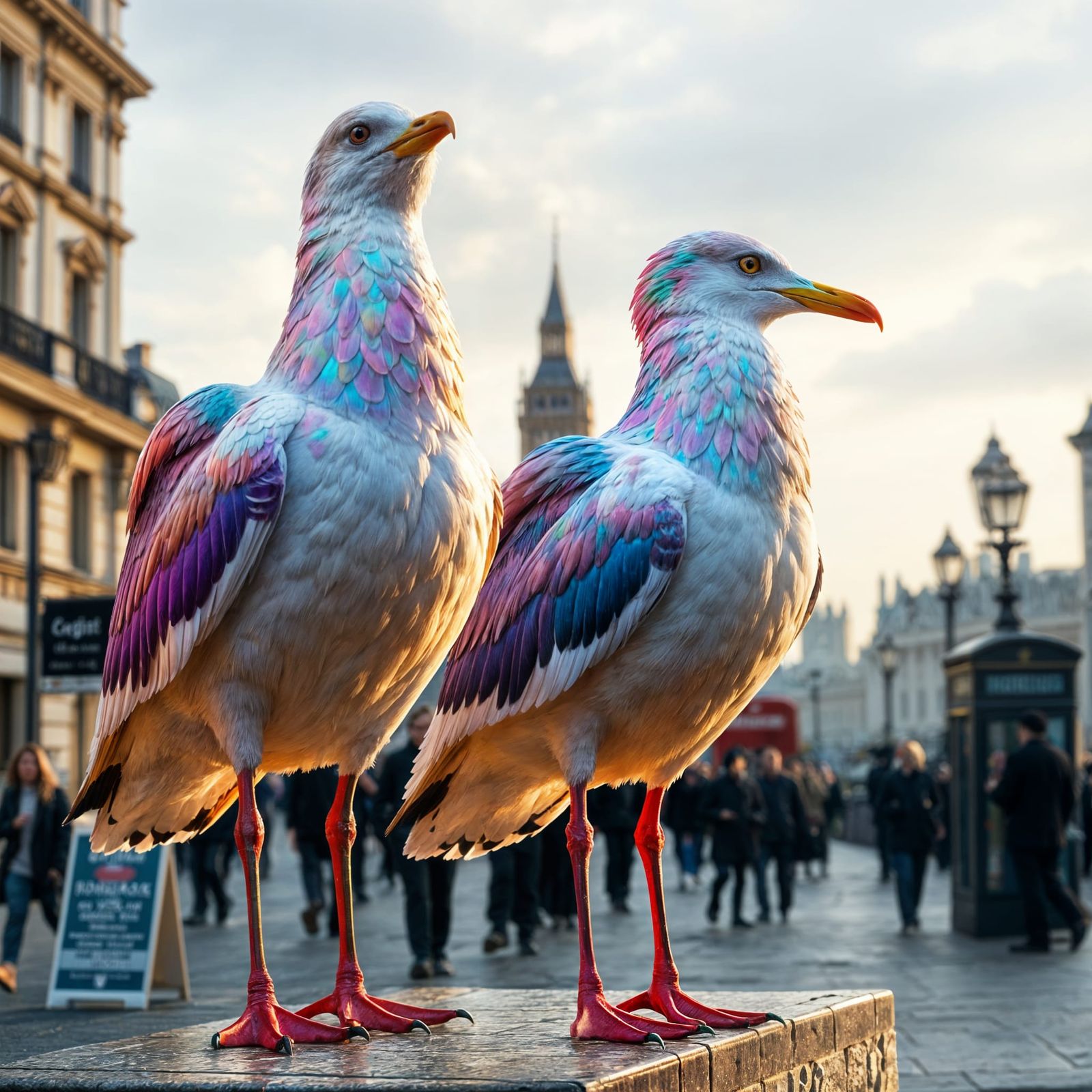 Rainbow Seagulls Patrol London Streets