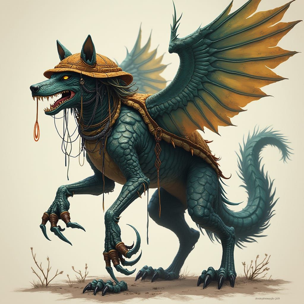 Wolf with Turtle Shell Helmet and Wings