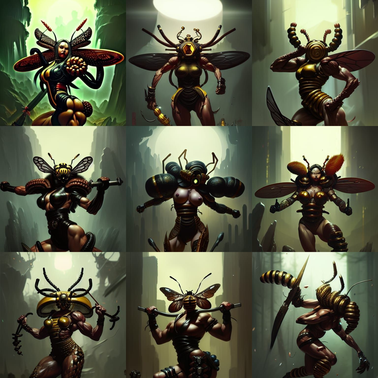 Dark Fantasy Queen Bee Warrior, Hyperdetailed Art