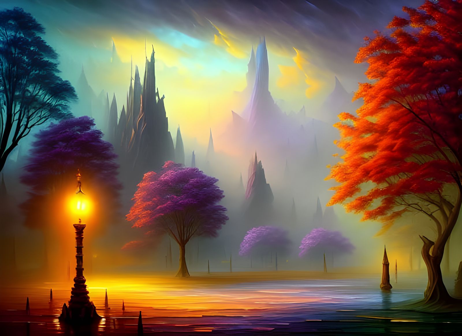 Magical Sci-Fi Fantasy Landscape with Strange Trees