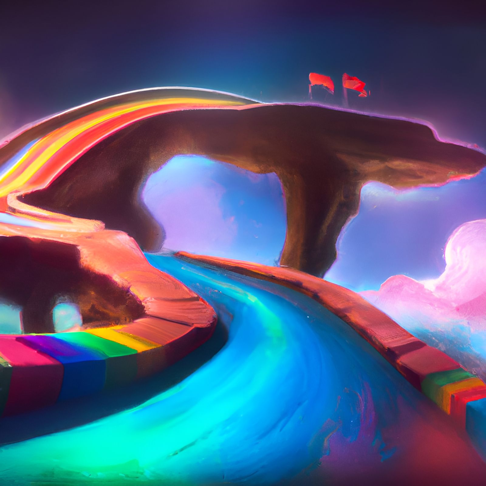 Mario Kart Rainbow Road at Night in Unreal Engine 5