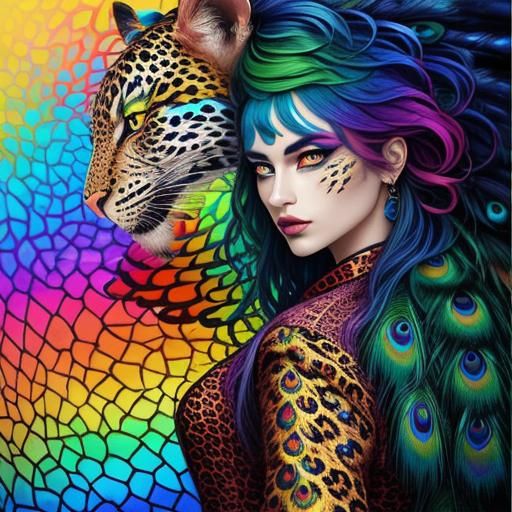 Rainbow Dragon Woman: Abstract Art Portrait
