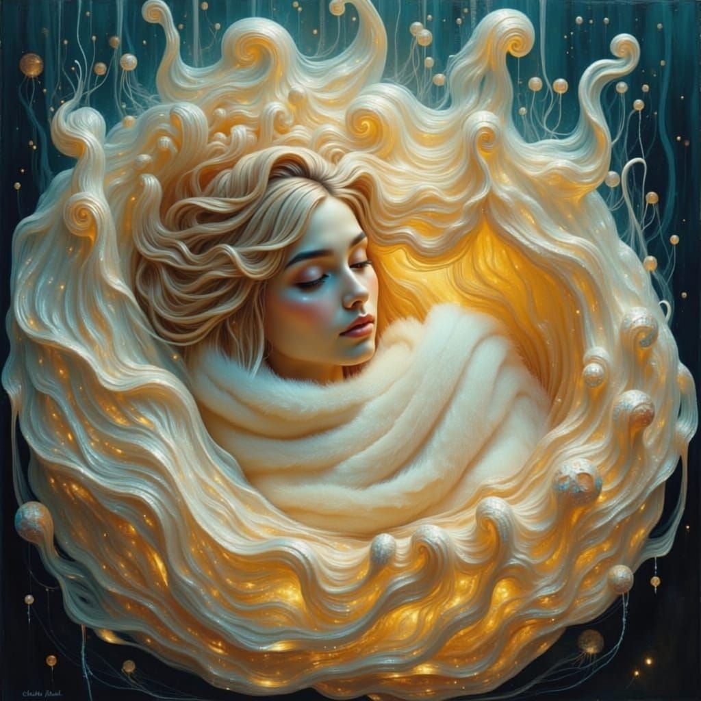 Ethereal Woman in Seashell, Dreamlike Fantasy Art
