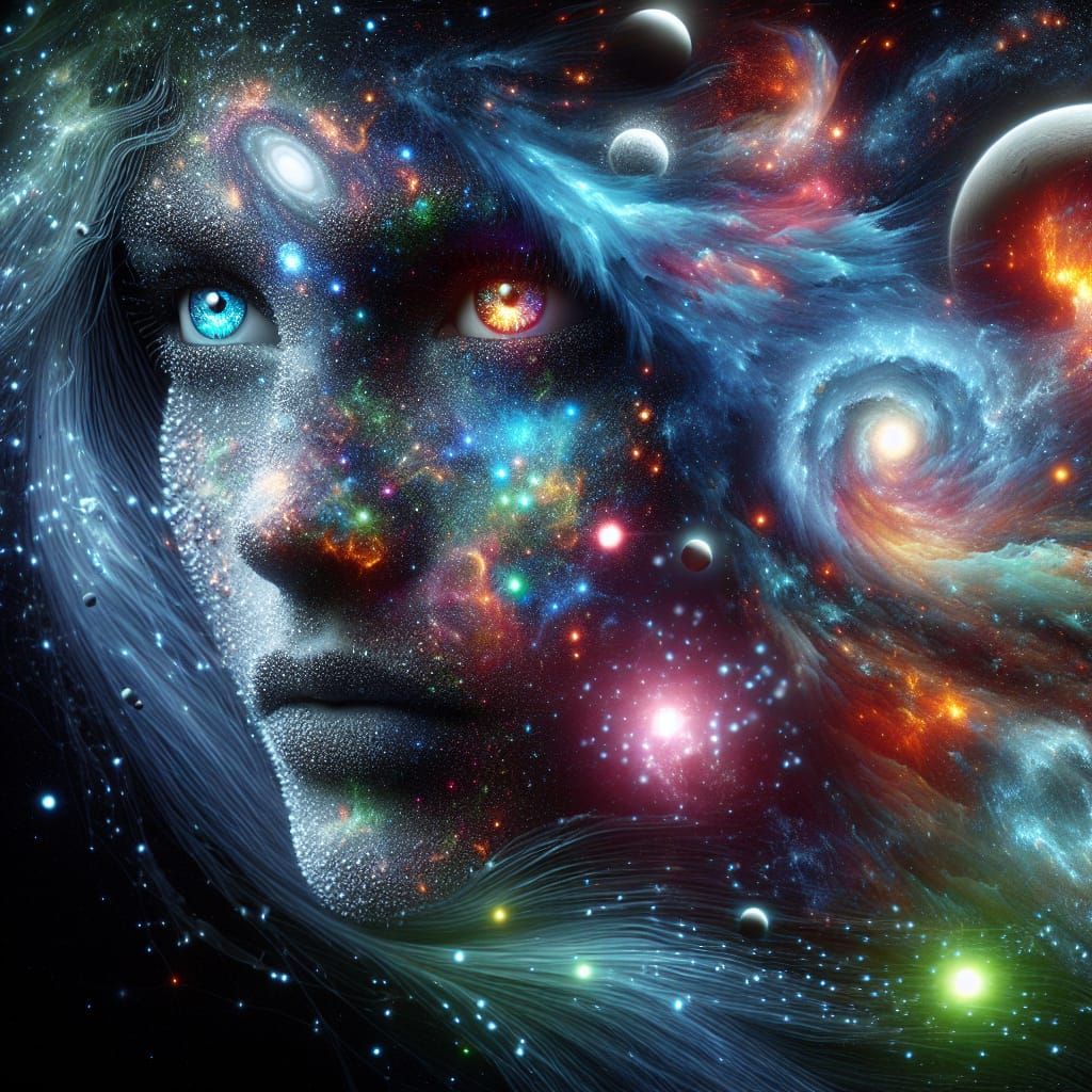 Celestial Woman Composed of Galaxies in Hyperrealistic 3D