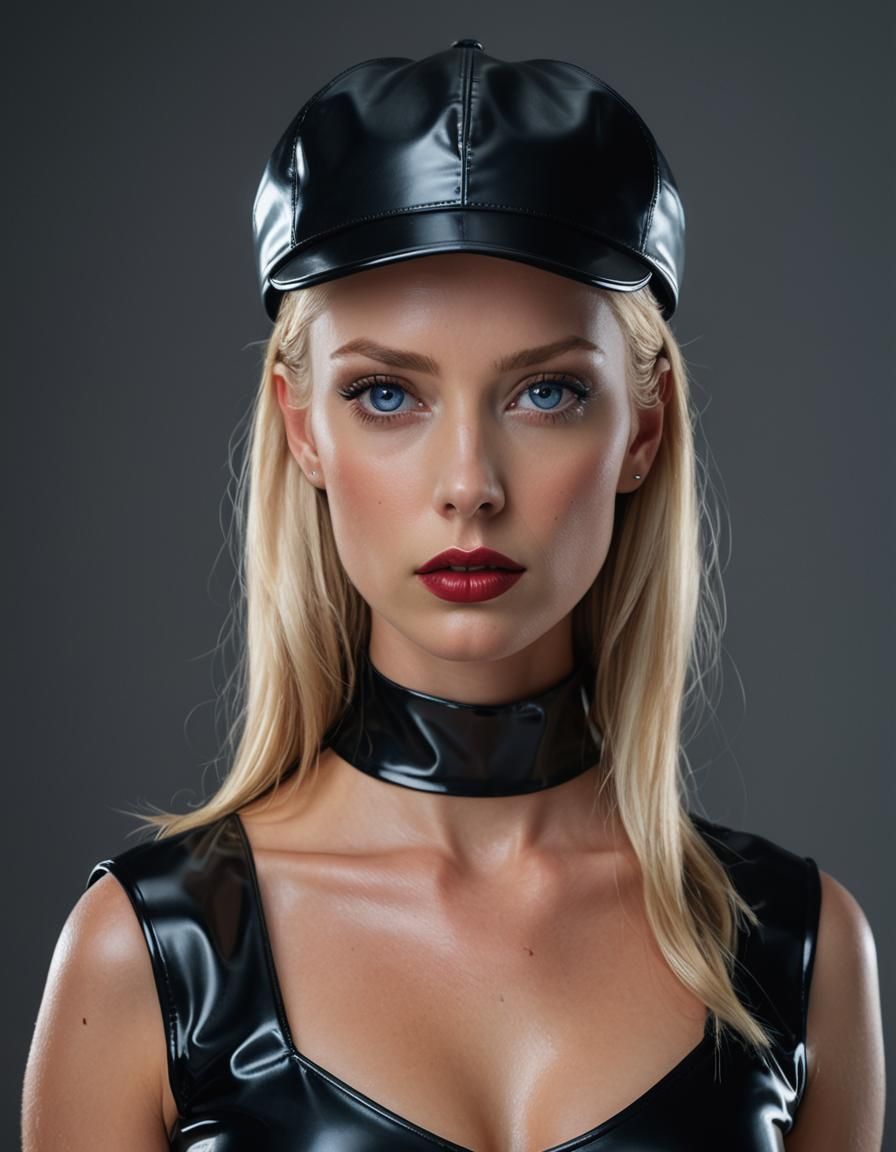 Striking Portrait of Blonde Woman in Latex, High Fashion Pho...